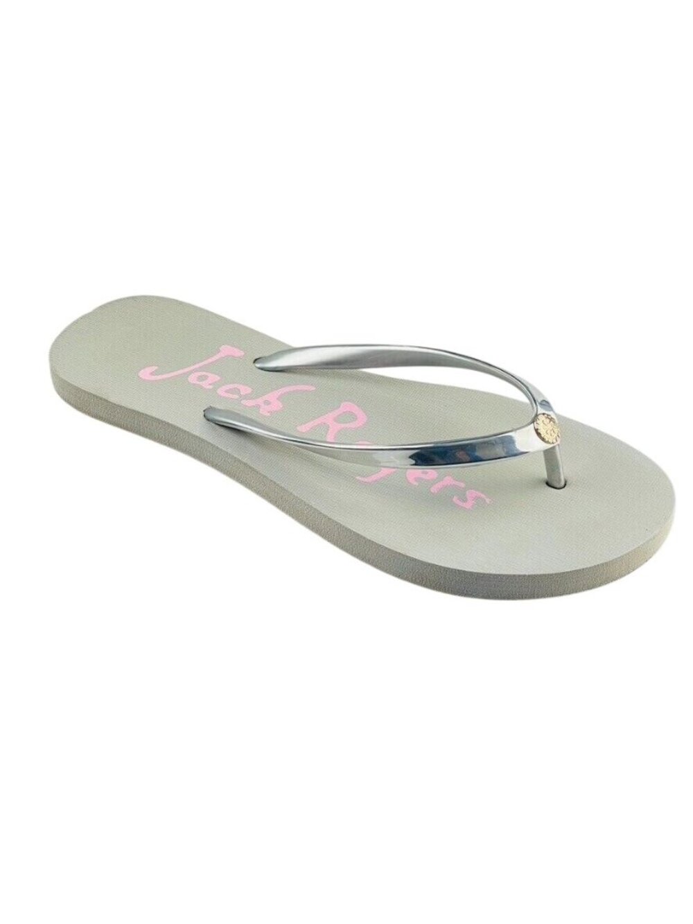 Jack Rogers Silver & Gray Flip-Flops With Pink Logo Womens Beach Sandals Size 9 - Picture 6 of 11